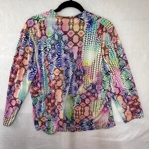 Peck & Peck Womens XL Multi Color Snakeskin Print Faux Wrap Long Sleeve Top
